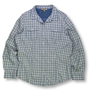 Duluth Trading Co Plaid Button Up Long Sleeve Shirt Women's‎ L Blue Green